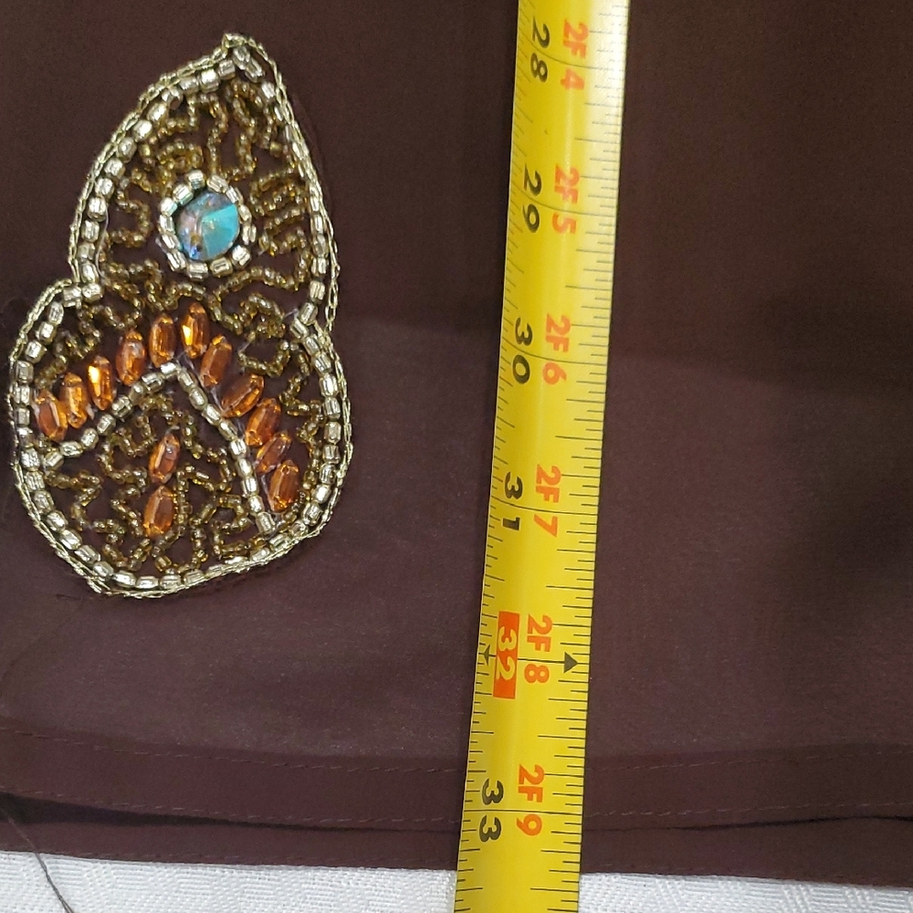 Brown Indian  Embellished V-Neck Tunic with Gold Beading Top - Picture 13 of 17